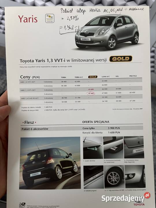 Toyota Yaris 13 wersji limitowanej GOLDsalon CD Koszalin