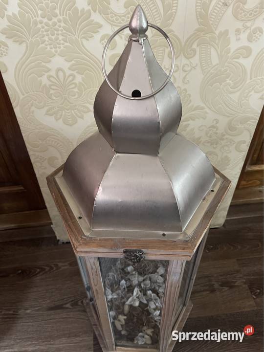 Lampion latarnia świecznik metaloplastyka drewno odcienie szarości Bystrzyca Kłodzka