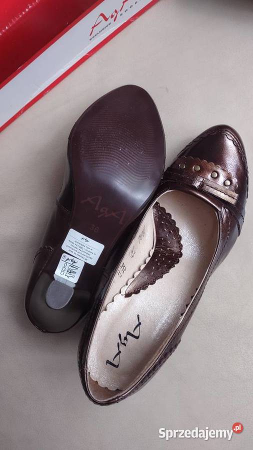 Skórzane brązowe półbuty czółenka damskie 36 AgA Olkusz