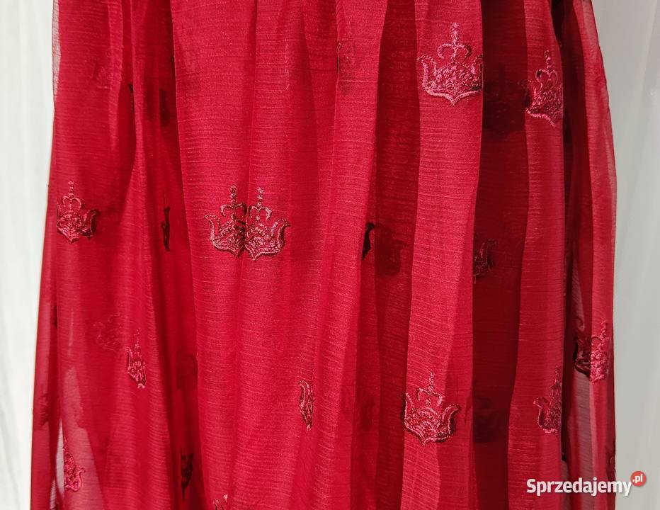 Bordowa sukienka haftowana L 40 szyfon haft