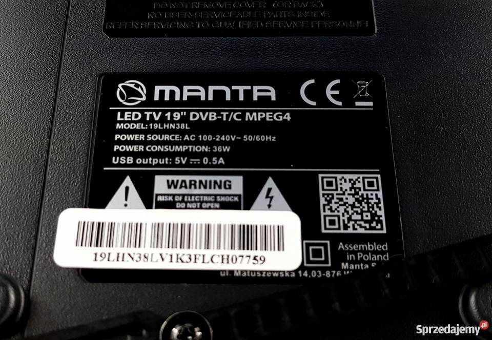 LED TV MANTA 19LHN38L HD READY DOLBY DIGITAL Kędzierzyn-Koźle