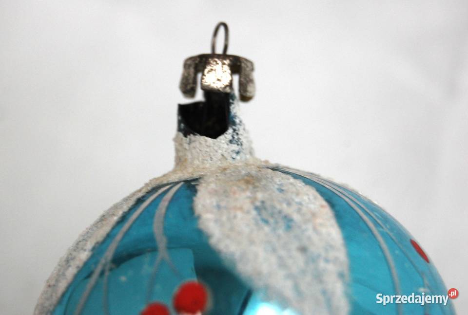 Stara bombka szklana ręcznie malowana niebieska Lublin