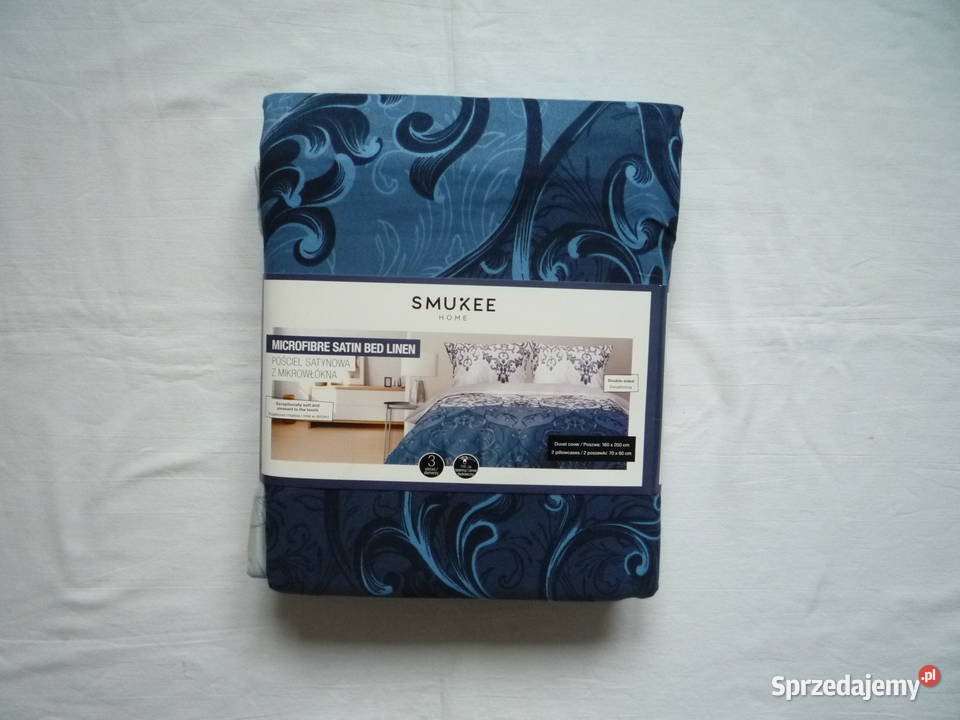 Smukee nowa granatowa szara pościel satynowa Szczecin