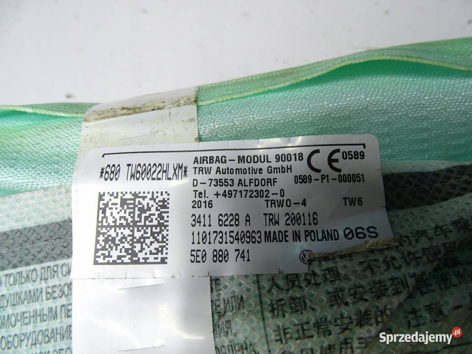 KURTYNA POWIETRZNA AIRBAG LEWA PRZÓD SKODA