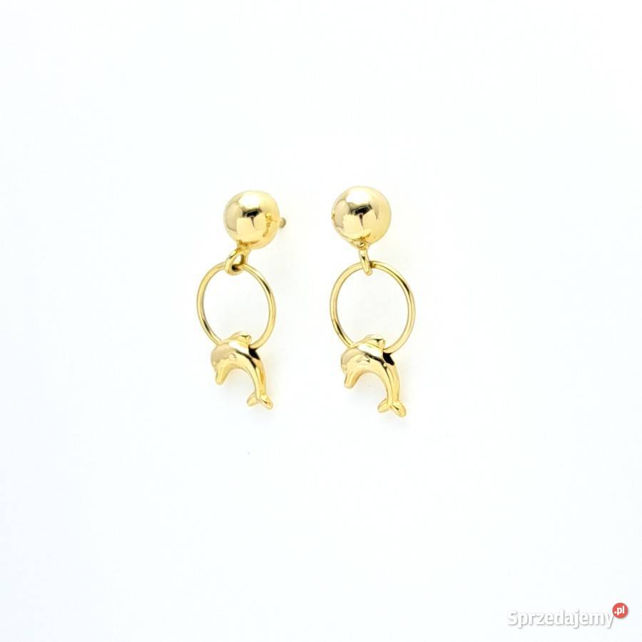 Kolczyki Złote pr585 Delfinki wiszące sztyft Poznań