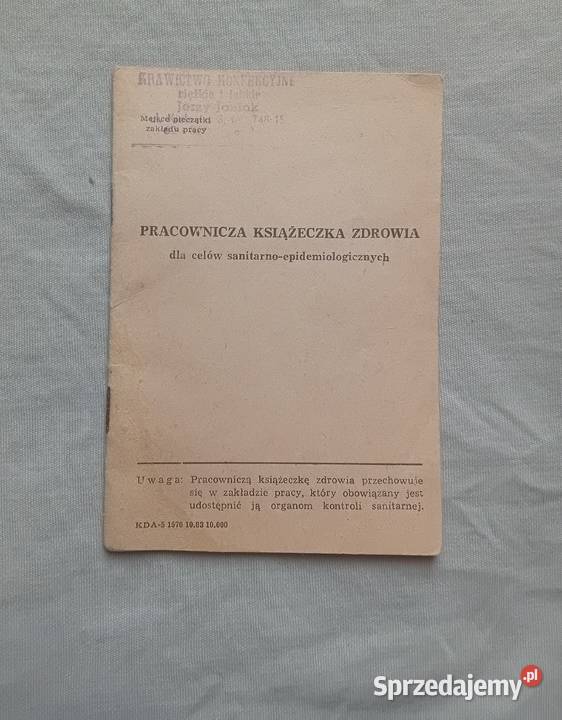Pracownicza ksiażeczka zdrowia pracownik Antykwariat Koźminek sprzedam