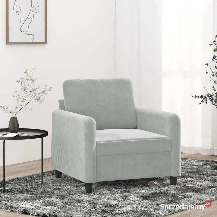 Fotel jasnoszary 60 obity aksamitem WM359422
