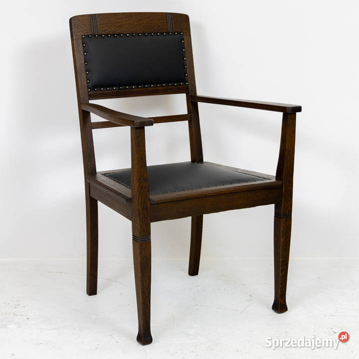 Fotel do biurka dębowy secesja antyk stary skóra