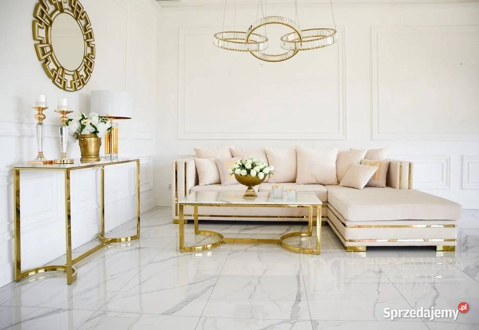 Sofa glamour narożna rozkladana z funkcja spania 74cm Warszawa