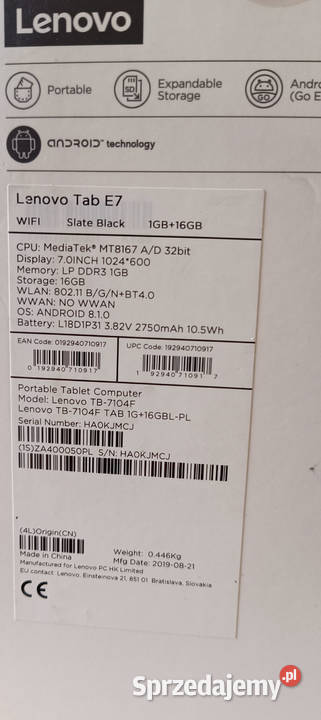 Tablet Lenovo Tab E7 TB7104F z folią ochronną na Tablety i palmtopy Zarszyn
