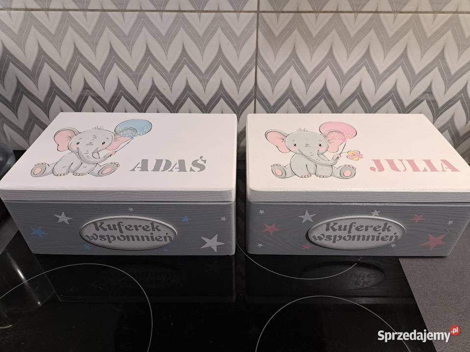 Kuferek wspomnień słonik chłopiec z metryczką