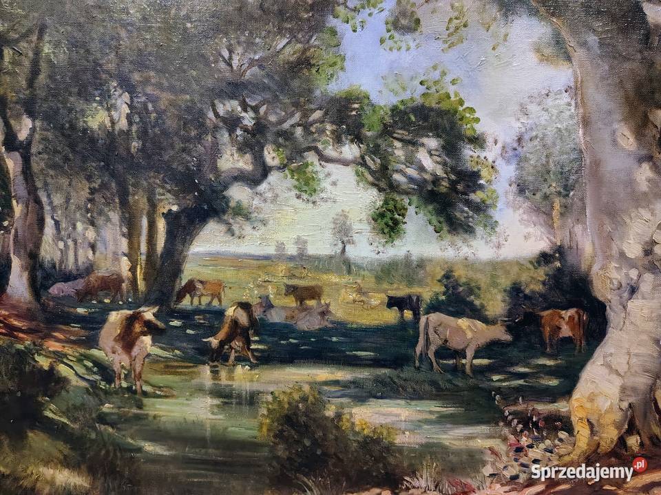 Olbrzymi stary epokowy obraz olejny Kartuzy