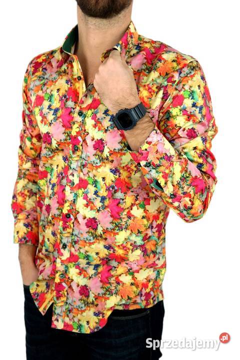 DANIEL BESSI Koszula Męska Fb061 Kolorowa LIŚCIE Ostrów Wielkopolski