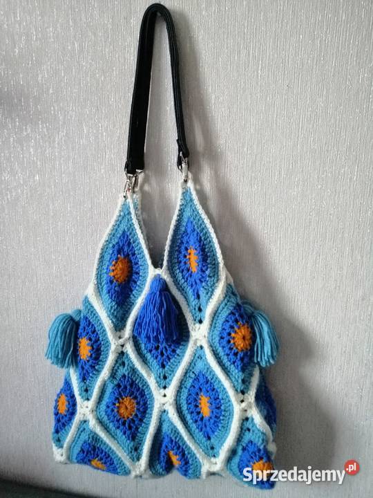 Torba szydelkowa ramię i do ręki z podszewką 40cm Torby i torebki