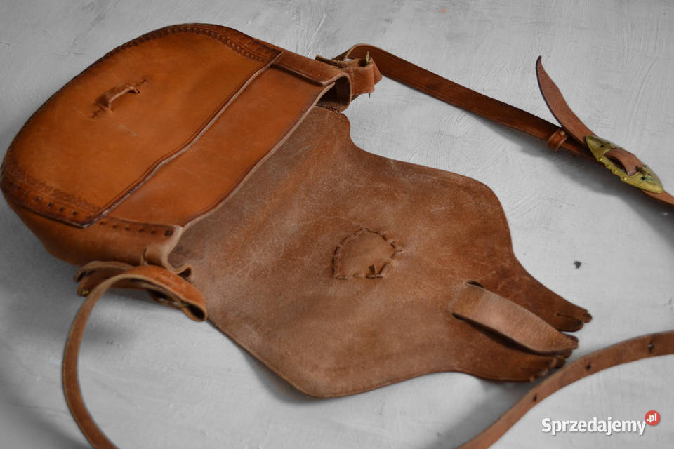 camelowa skórzana torebka boho style retro