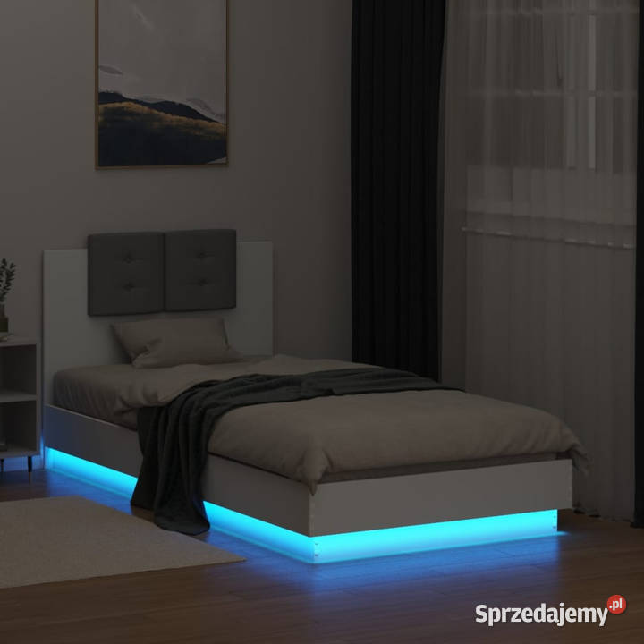 Rama łóżka z wezgłowiem i LED biała 75x190 193cm