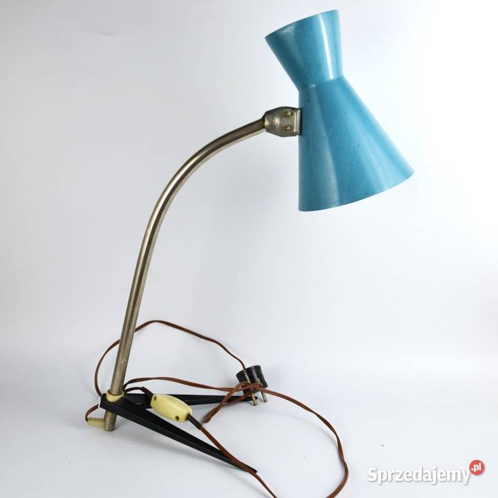 Metalowa niebieska lampa stołowa Węgry lata Pomiechówek