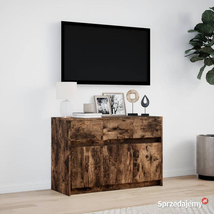 Szafka TV z LED przydymiony dąb 91x34x61