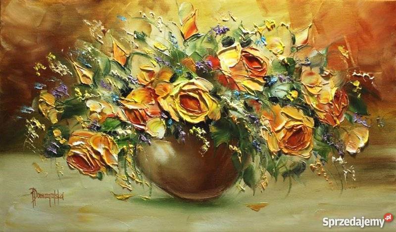 JOANNA DOMAGALSKA OBRAZ OLEJNY RÓŻE W STARYM Żnin