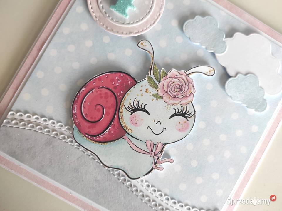 Kartka ręcznie robiona na urodziny Ślimak Łódź