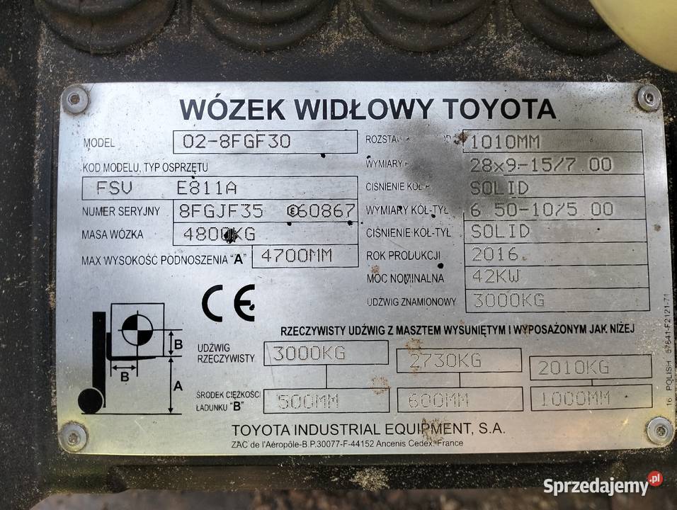 Wózek widłowy Toyota Udźwig 3t LPG 2016r Bartoszyce