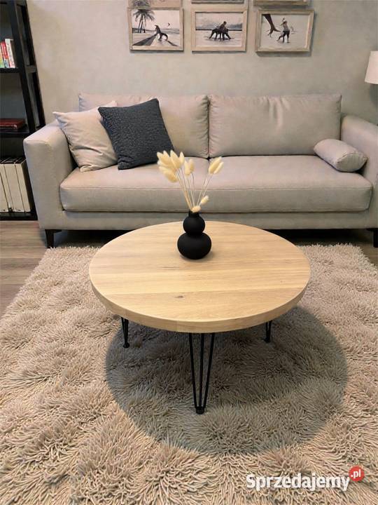 Stolik kawowy dąb bielony średnica 70 wysoki 45 Tomaszów Mazowiecki