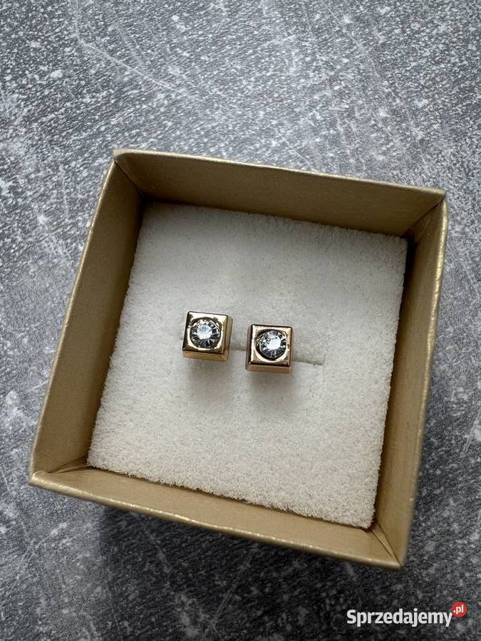 Kolczyki złote z diamentem kwadratowe kwadrat Jasło