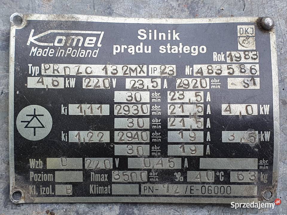 Silnik prądu stałego Komel typ PRDZC 132 MX moc małopolskie Kraków