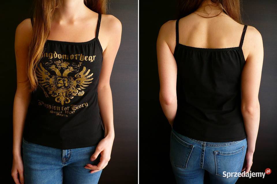 Czarny top bokserka koszulka s 36 nadruk czarny