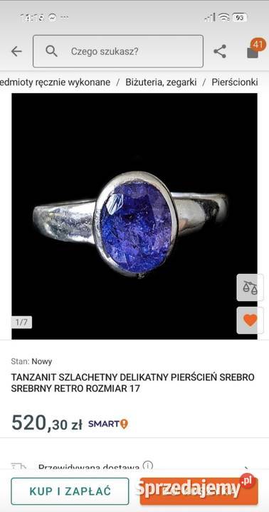Pierścionek srebrny z tanzanitem rozmiar Bydgoszcz