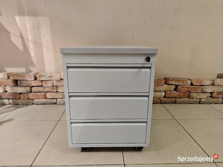 Kontener biurowy metalowy BUKO – 3 szuflady, klucz, premium
