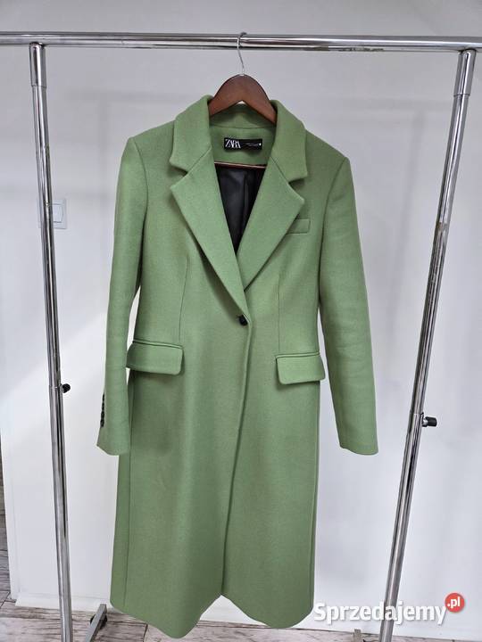 Wełniany zielony płaszcz z włoskiej wełny małopolskie Liszki