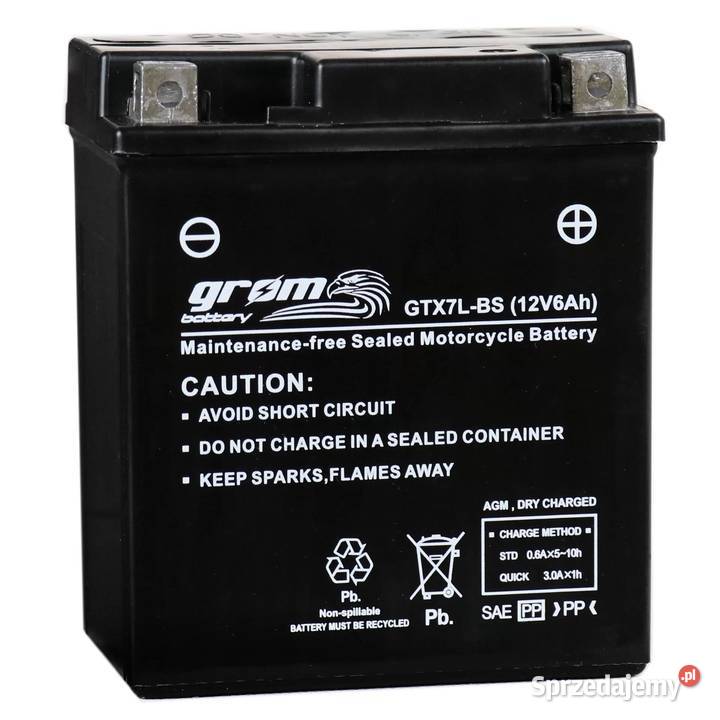 Akumulator motocyklowy GROM GTX7LBS YTX7LBS 12V