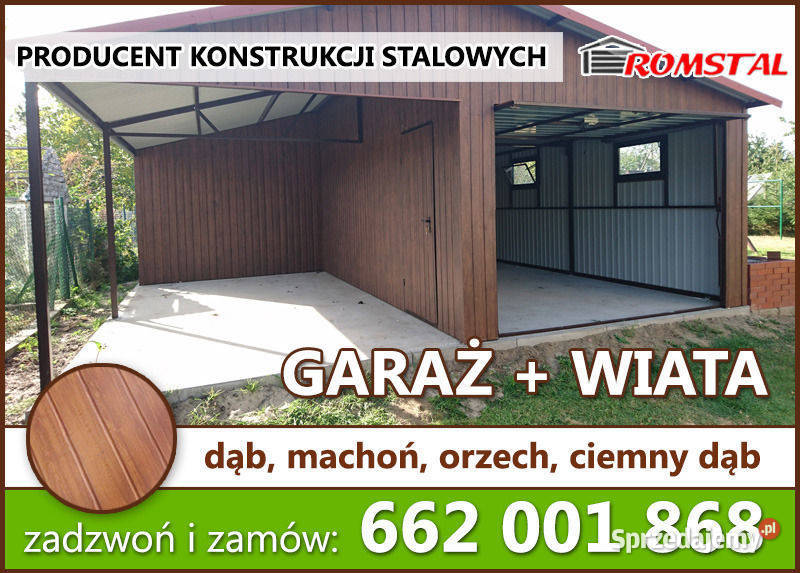 Garaż Blaszany Drewnopodobny zadaszenie boczne Łęczyca