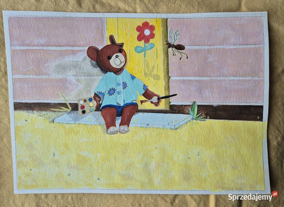Miś Uszatek akwarela artysty piękna na prezent Brzesko