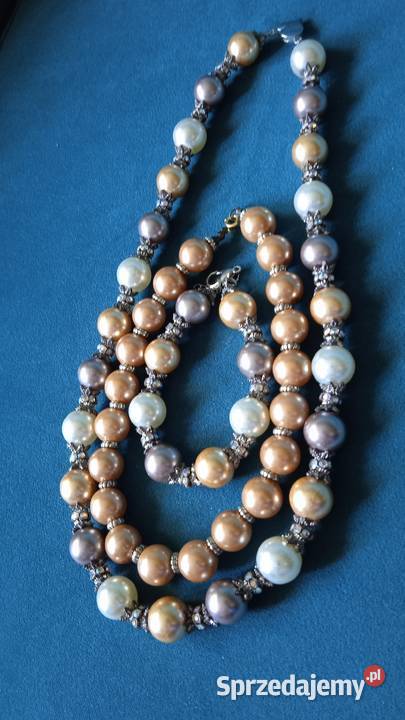 PIĘKNA PERŁOWA BIŻUTERIA NASZYJNIK I BRANSOLETA Piła