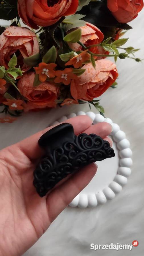 Czarna spinka klamra ażurowa do włosów Vintage Olkusz