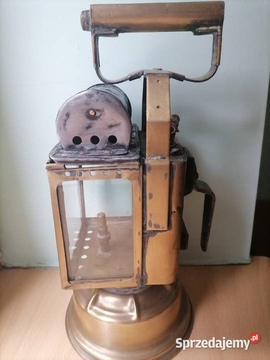 Stara mosiężna lampa karbidowa kolejowa z lat 30 Dom i Ogród Kraków