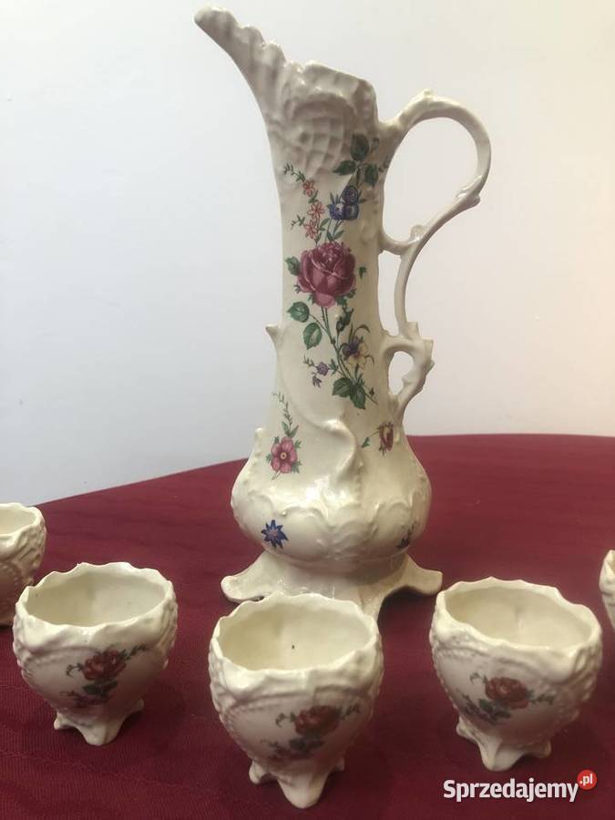 Zestaw Antycznej Ceramiki Dzbanek i Sześć Porcelana i szkło Kraków