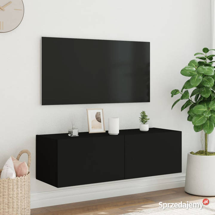 Ścienna szafka TV z LED czarna 100x35x31 RTV Warszawa
