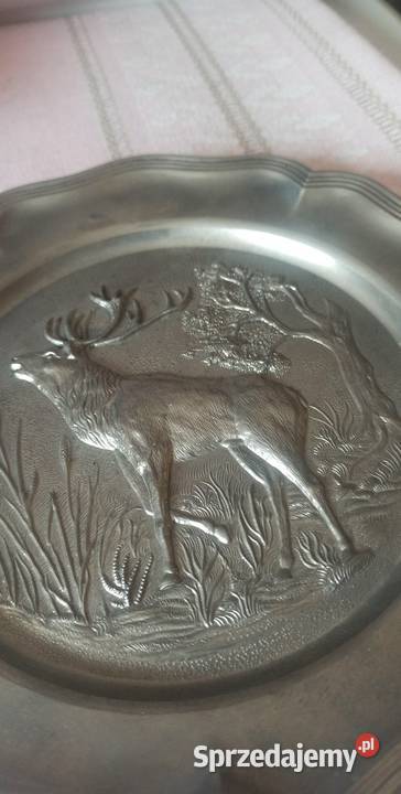 Talerz z cyny z jeleniem Syg Kassack Germany Do Gdańsk