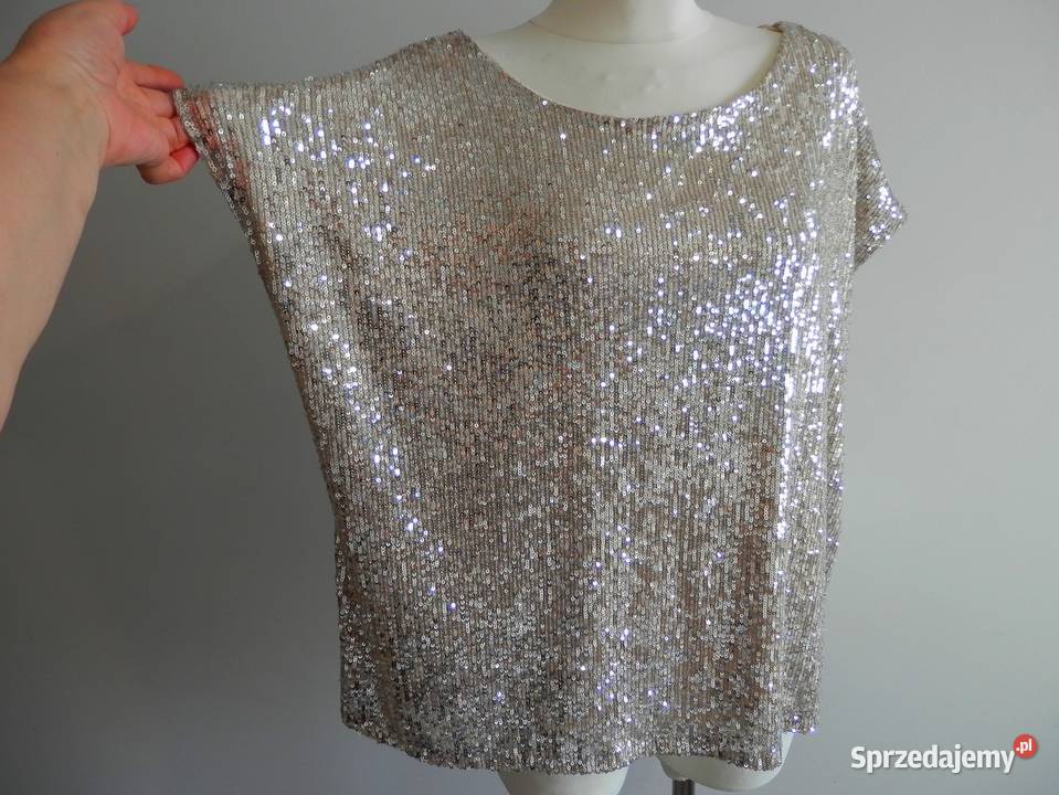 Bluzka Cekinowa Luźny Fason Wieczorowa Balowa