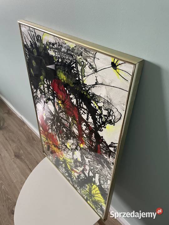 Nowoczesny obraz grafika w złotej ramie 45x65 wielokolorowy Dom i Ogród Brodnica
