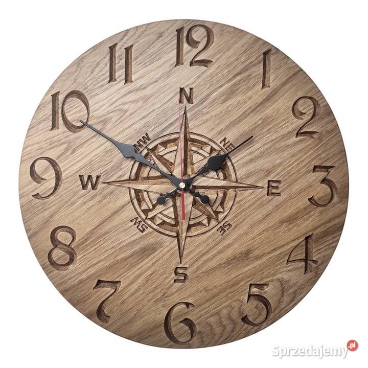 Drewniany zegar 40 Róża Wiatrów Cichy mechanizm Dom i Ogród Trzcinka