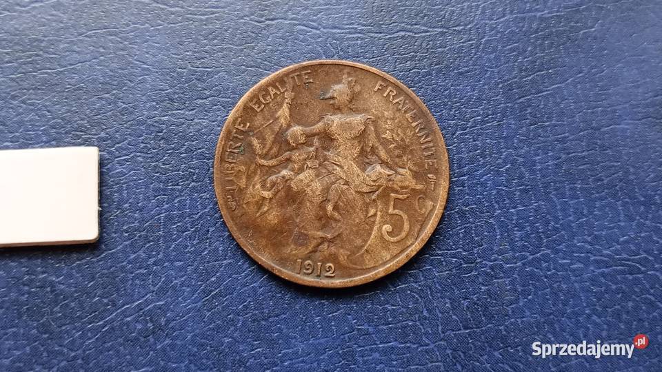 Stare monety 5 centymów 1912 Francja Numizmatyka Lesko