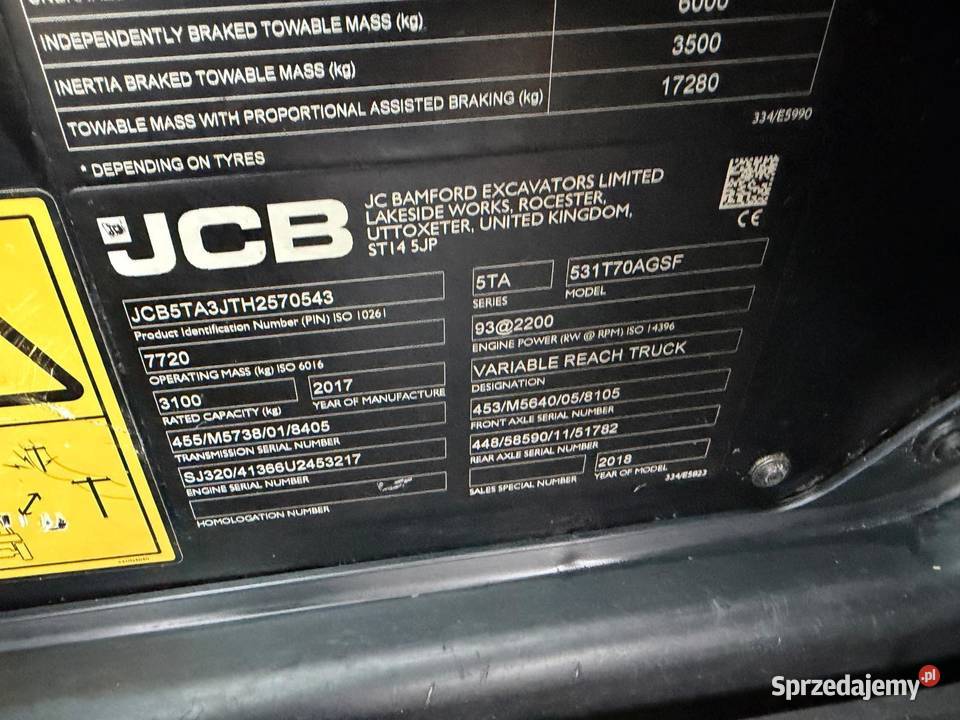 Ładowarka teleskopowa JCB 53170 AgriSuper 2017 Koparko ładowarki Nowa Ruda sprzedam