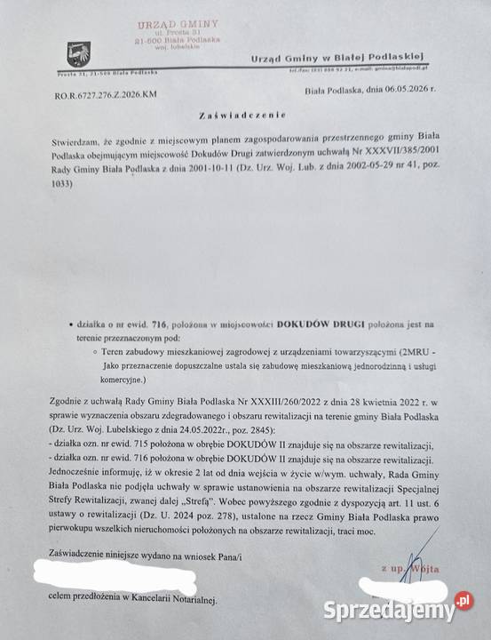 Działka budowlana w lesie 2631m 2MRU Dokudów II Dokudów Drugi sprzedam