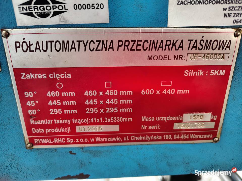 Półautomatyczna hydrauliczna przecinarka taśmowa Łódź