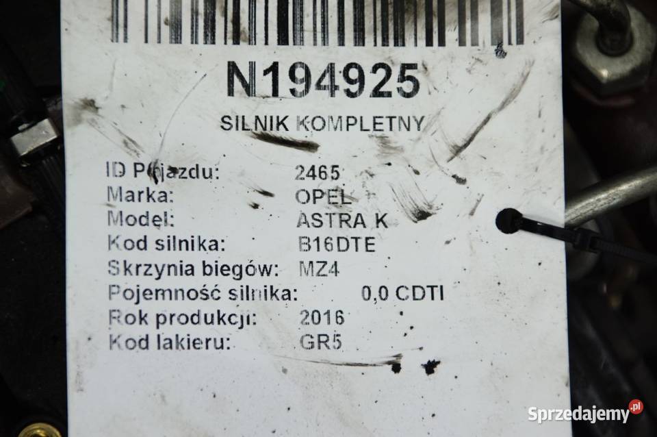 SILNIK SŁUPEK OPEL ASTRA K LWQ B16DTE osobowe kujawsko-pomorskie