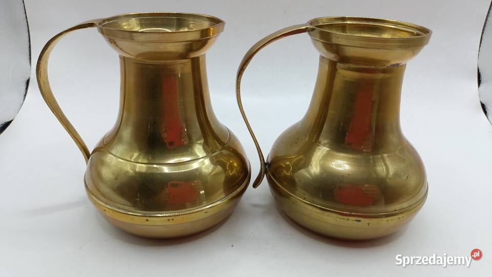 Dwa stare mosiężne dzbanki do dekoracji lubelskie